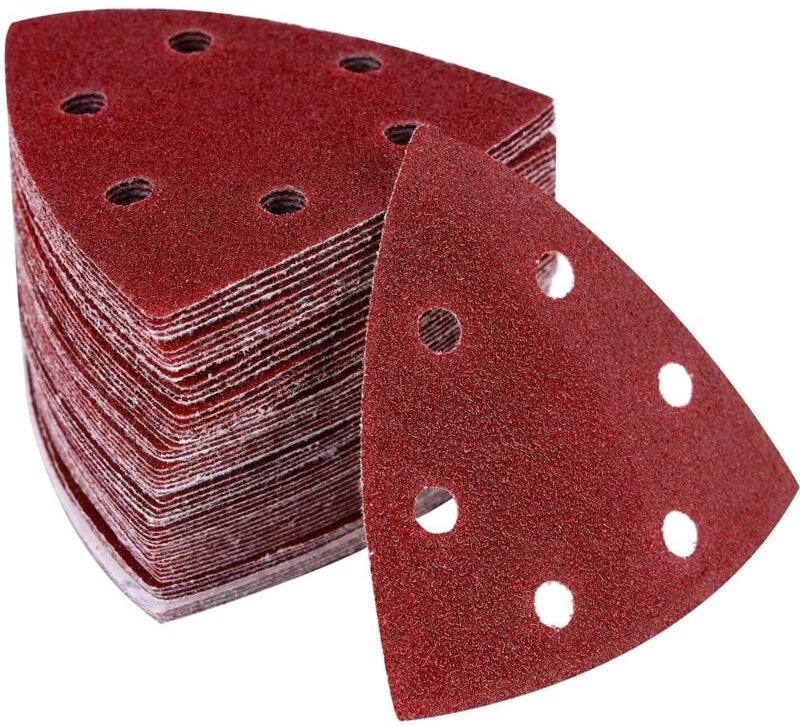50 Stück Dreieck-Schleifpapier, 6-Loch-Dreieck-Selbstklebendes beflocktes Schleifpapier, Geeignet für Schleif- und Polie...