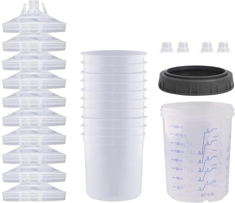 10er-Pack Farbmischbecher – Einsätze für Autolack – Messbecher mit Deckel – 10er-Pack transparente Messbecher für Auto, ...