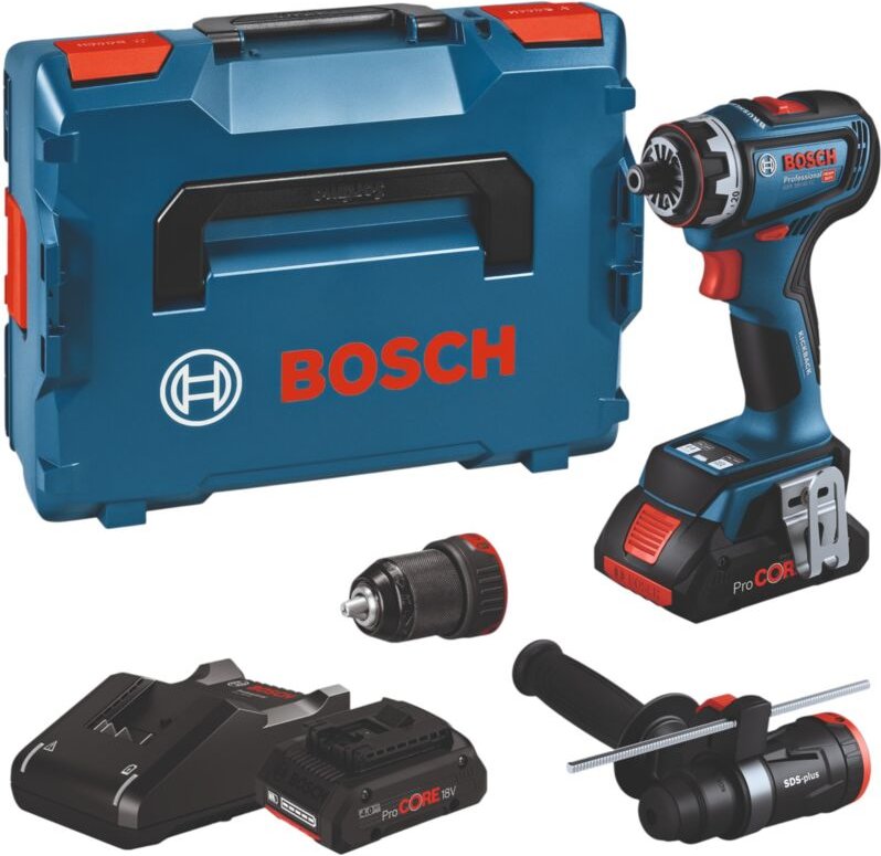 Bosch Akku-Bohrschrauber gsr 18V-90 fc, incl. 2x Akku ProCORE 4 Ah, Schnellladegerät, Zubehör, l-boxx