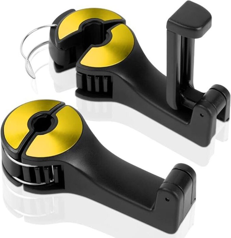 Auto Kopfstützen Haken, 2 Stück 2 in 1 Autositzhaken mit Handyhalterung 360° Versteckter Haken Drehbar Einstellbar Multi...
