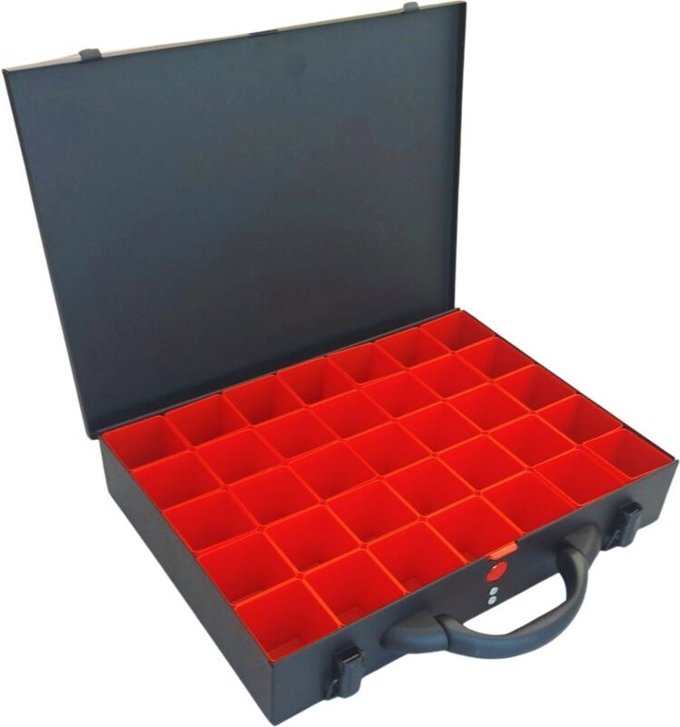 Metallkoffer mit 35 Behältern 390x280x70 mm