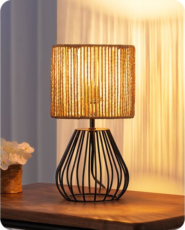 EDISHINE Tischlampe Wohnzimmer, E14 Nachttischlampe Vintage für Schlafzimmer, 29 cm, inkl. 4W LED-Leuchtmittel, 2700K Wa...