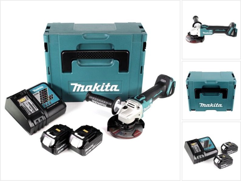 Makita DGA 504 RFJ Akku Winkelschleifer 18V 125mm Brushless + 2x Akku 3,0Ah + Ladegerät + Makpac