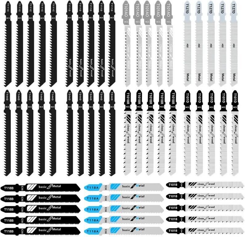 Vtizikl Ensemble de 55 lames de scie sauteuse pour la découpe du bois, du plastique et du métal, lames de scie sauteuse ...