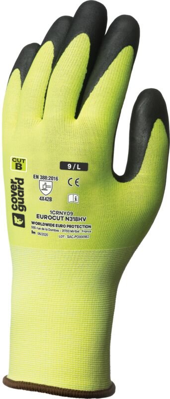 Schnittschutzhandschuhe EUROCUT N318HV – Gelbe Handfläche aus Nitril, Größe 8