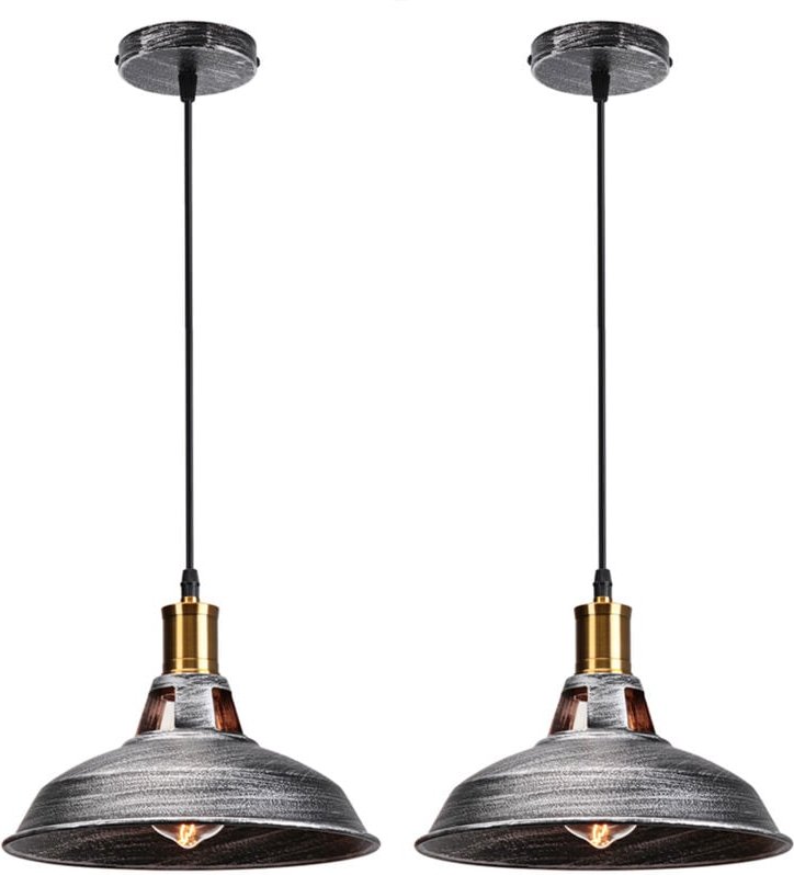 2 Stück Industrielle Hängende Deckenleuchte e27 Metall Eisen Pendelleuchte für Küche Wohnzimmer-Silber