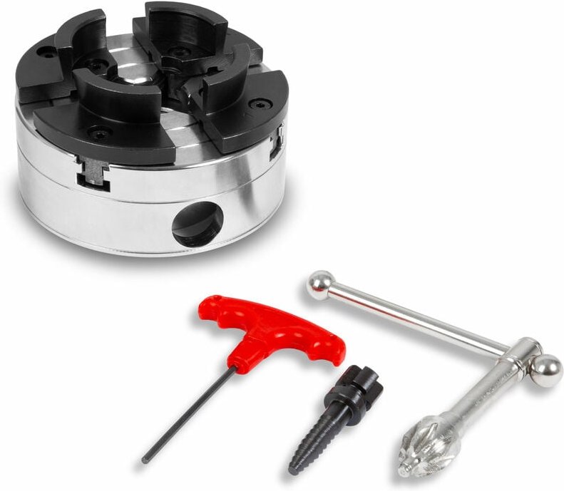 Vierbackenfutter mit 100 mm Durchmesser, 4' 4-Backenfutter Selbstzentrierend, Anschluss-Gewinde M33x3,5, Inkl. Spannwerk...