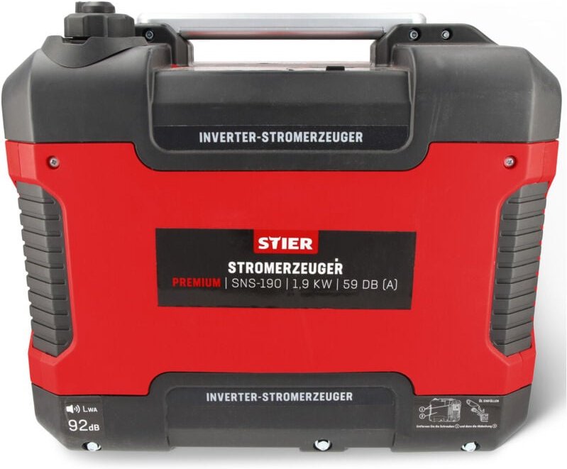Stromerzeuger Premium SNS-190, Strom Generator, Benzin, 4l Tankvolumen, 21,5 Kg, Stromaggregat, leise: 59 dB(A), 4-Takt ...