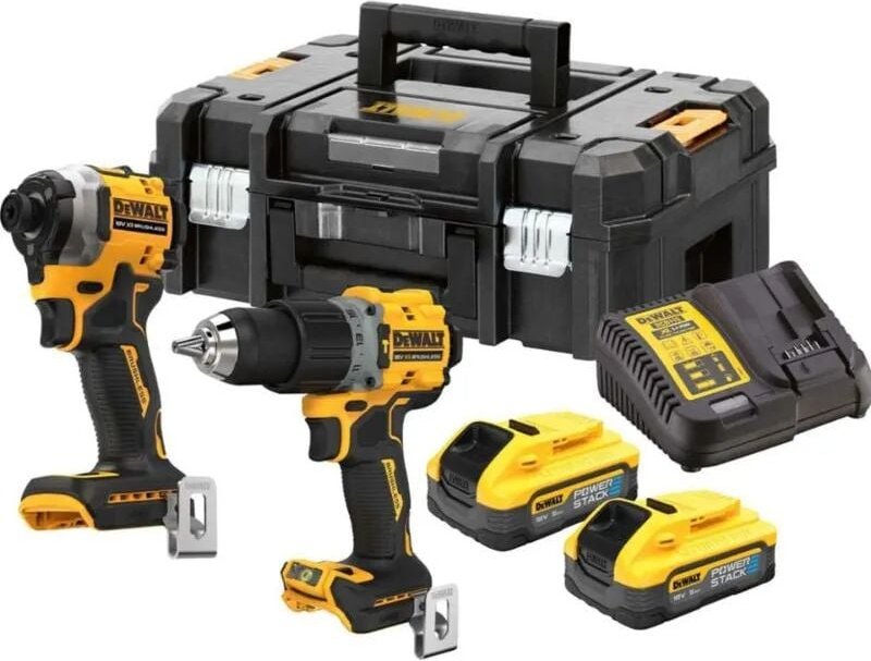 Dewalt - Werkzeuge - Akku-Set Schlagbohrmaschine und Schlagschrauber, 18V, 2x 5,0 Ah Akku powerstack, Ladegerät DCK2050H...