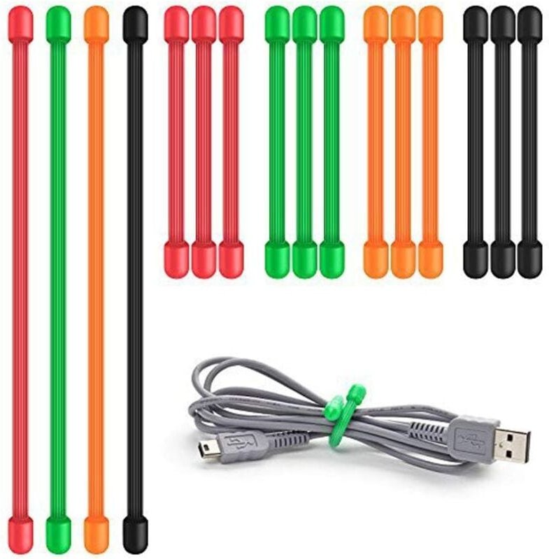 Thumbnail - Aougo - Twist Ties, 16 Stück, Silikon-Kabelbinder, vielseitig einsetzbar, wiederverwendbar, Gummi-Kabel-Organizer für Ka...