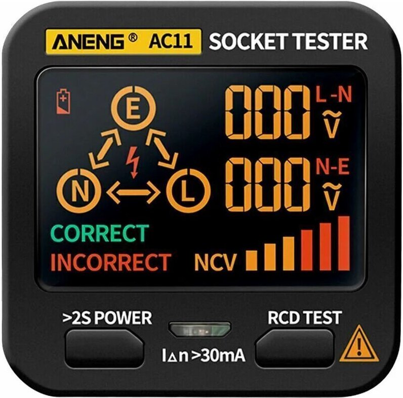 Steckdosentester, Lecksuchgerät, LCD-Anzeige, Erdungsleiter, Neutralleiter, Außenleiter, Phase, Multifunktionselektrosko...