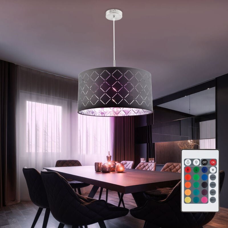 Wohn Schlaf Zimmer Textil Fernbedienung Lampe dimmbar grau silber im Set inkl. led rgb Leuchtmittel