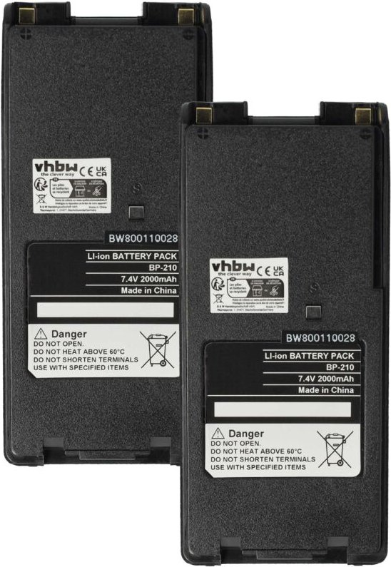 vhbw 2x Akku kompatibel mit Icom IC-F21BR, IC-F22, IC-F21GM, IC-F21S Funkgerät, Walkie Talkie (2000 mAh, 7,4 V, Li-Ion) ...