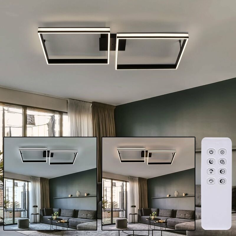 Wohnzimmerlampe Fernbedienung led Deckenleuchte dimmbar Lampe Wohnzimmer, cct Memory Timer Nachtlicht, Metall schwarz, l...