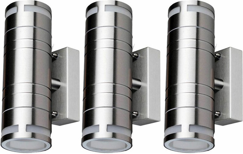 Außenleuchte Wandlampe Balkonlampe Up Down Strahler Edelstahl Spot, Edelstahl Glas, 2x GU10, DxH 6x17,8 cm, 3er Set