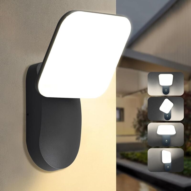 12W Außenwandleuchte, IP65 Aluminium Außenbeleuchtung, Wandleuchte mit led Drehpanel, 3000K Warmweiß Außenbeleuchtung fü...