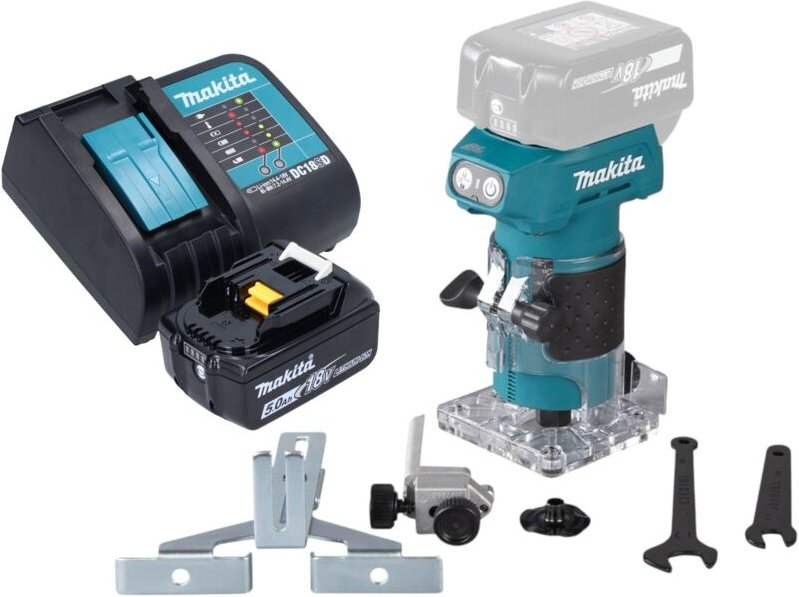 Thumbnail - Makita DRT 52 ST1 Akku Kantenfräse 18 V 6 mm Brushless + 1x Akku 5,0 Ah + Ladegerät