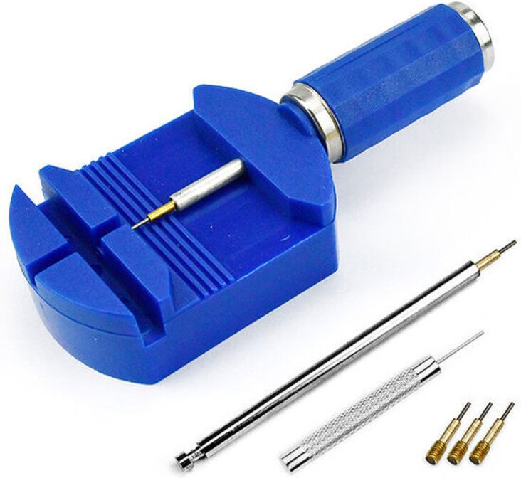 Reparaturset für Uhrenarmbänder mit Stahlstiften und Federstegen, Blau