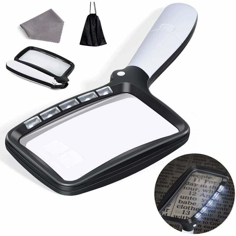 Rechteckige Leselupe mit 5 LED-Leuchten, 3-fache großformatige Leselupe mit dimmbarer LED für ältere Menschen, Zeitungen...