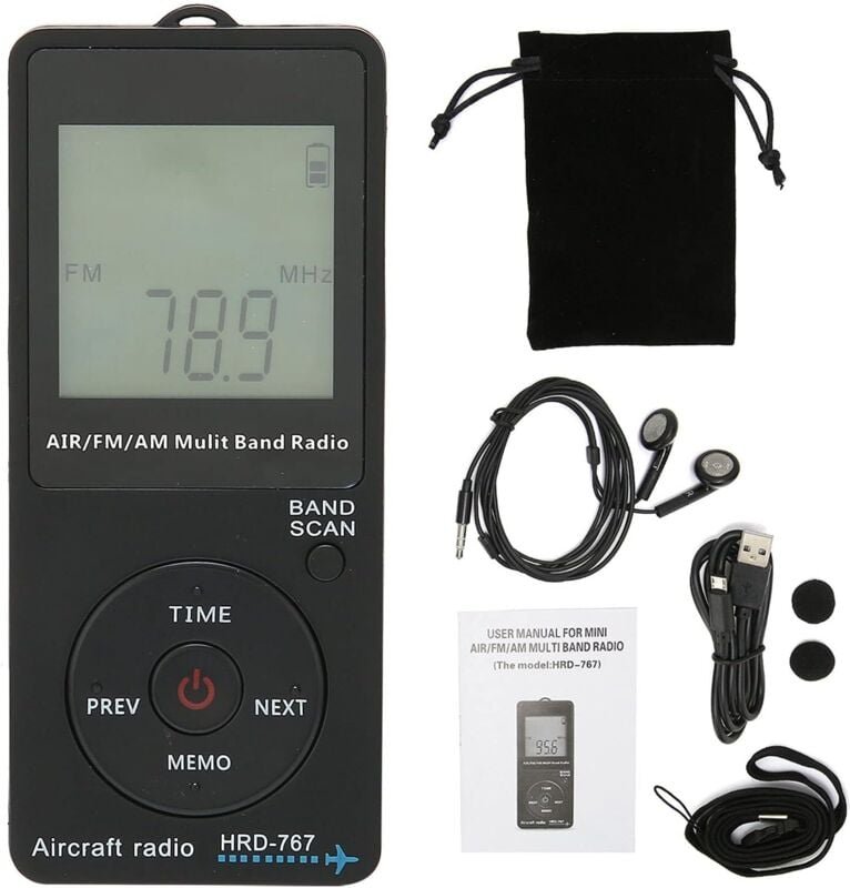 Mini-Air-Band-Radio mit eingebauter 400-mAh-Lithiumbatterie, FM-AM-Air-Radio mit Kopfhörer, orangefarbenes LCD-Display m...
