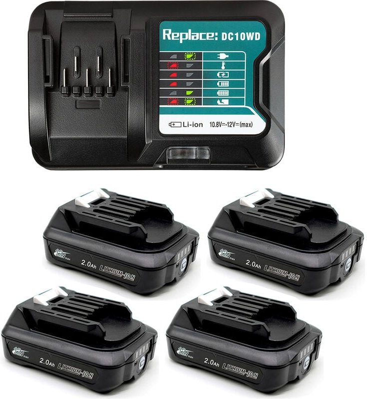 Powerwings - 4 Stück BL1021B 2,0 Ah 12 v 10,8 v Ersatzakku für Makita mit Ladegerät DC10WD für Makita BL1041B BL1021B BL...