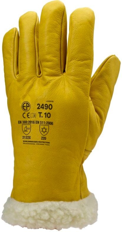 Set aus 6 - EUROWINTER ISLANDE Handschuhe - Vollnarbenrindleder in Gelb - Synthetisches Fell aus Polyamid Größe 8
