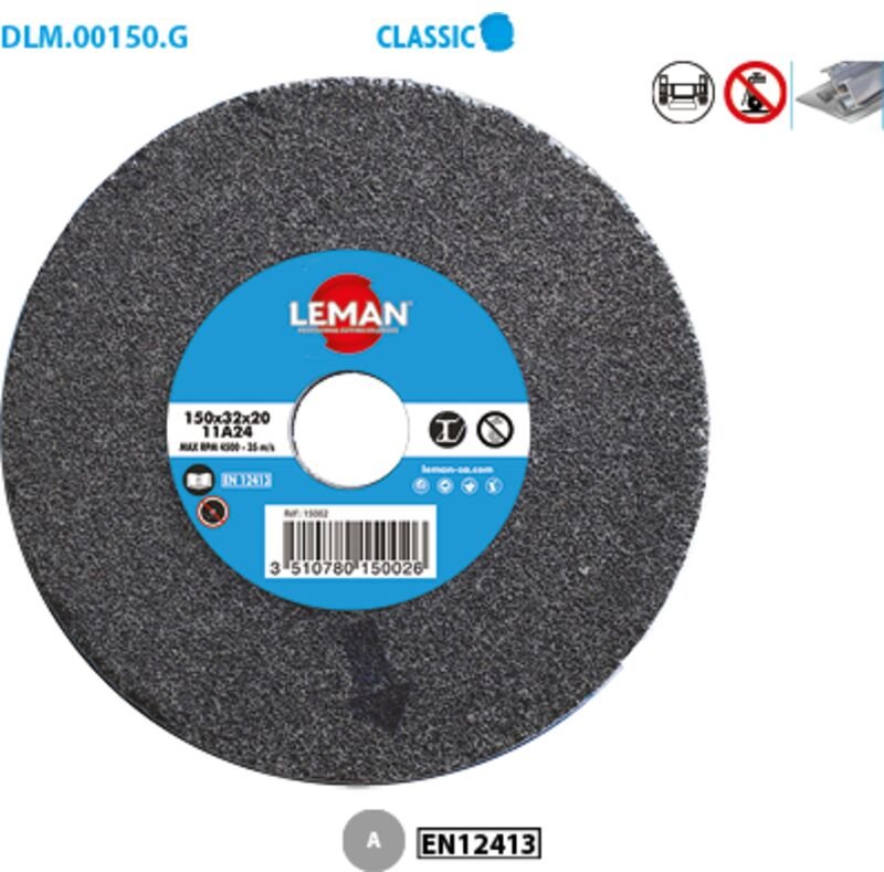 Leman - Graue versiegelte Trockenschleifscheibe d. 200 x Al. 32 x Ep. 25 mm Gr. 60 22506