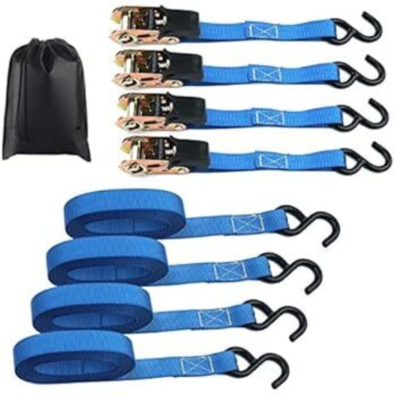 4 x 800 kg Ratsche-Gurte - 4-teiliges Ratschen-Spannset, 5m Zurrgurt mit Ratsche für Anhänger Wohnwagen Fahrrad Umzug Bl...