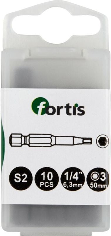 FP - Bit zähhart 1/4' DIN3126 E6,3 Innensechskant 3x50mm 10er Pack fortis