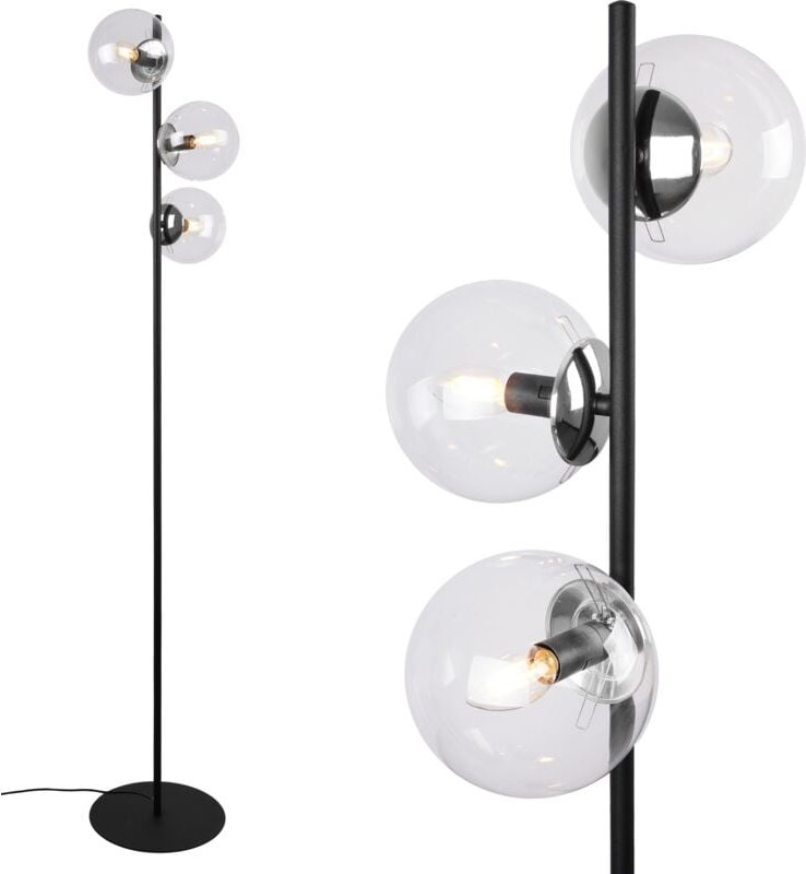 Siena Schwarzchrom-Stehleuchte, 3 Flache, Klarlampen