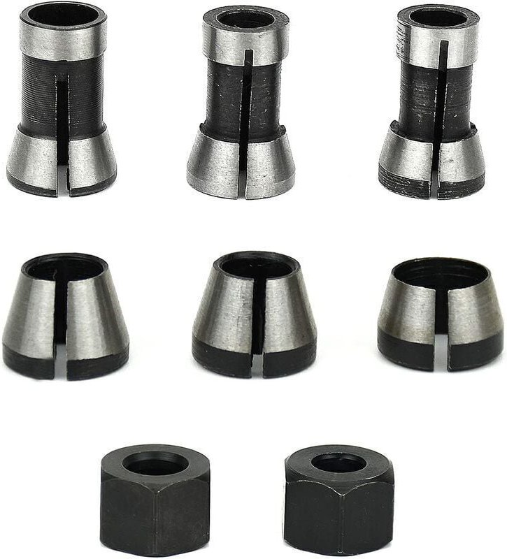Jalleria - 6-teiliges Fräsfutter, 6 mm, 6,35 mm, 8 mm Spannzangen-Trimmfutter, Holzbearbeitungs-Fräserfutter, Oberfräsen...