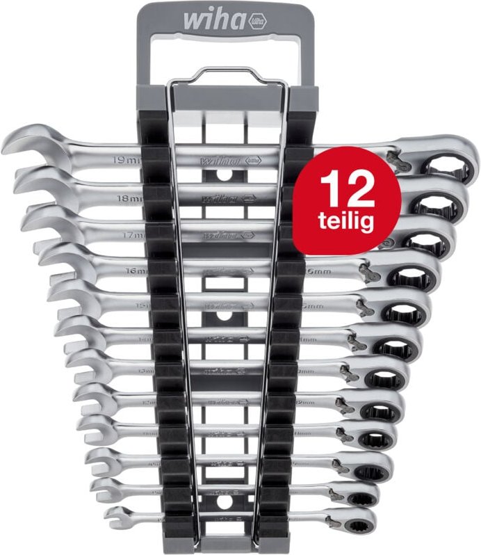 Ringratschen-Gabelschlüssel Set 12-tlg. umschaltbar inkl. Halter i Ring Ratschenschlüssel Set 8-19 mm i Maulschlüssel Sa...