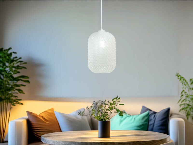 Fan Europe - Pendelleuchte ashford Relief Kristall Milchglas transparent Weiß, ø 20cm