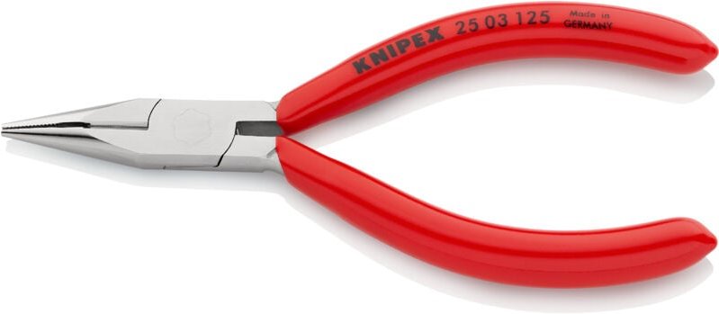 KNIPEX 25 03 125 Flachrundzange mit Schneide (Radiozange) mit Kunststoff überzogen verchromt 125 mm