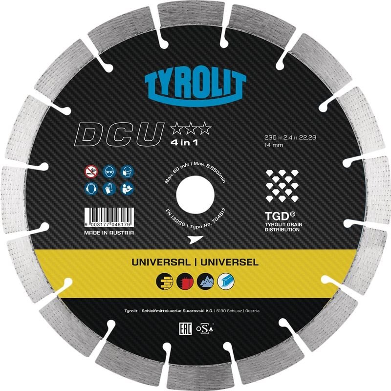 Tyrolit - Diamanttrennscheibe Premium dcu D.230mm Bohr.22,23mm tgd® Technologie 14mm