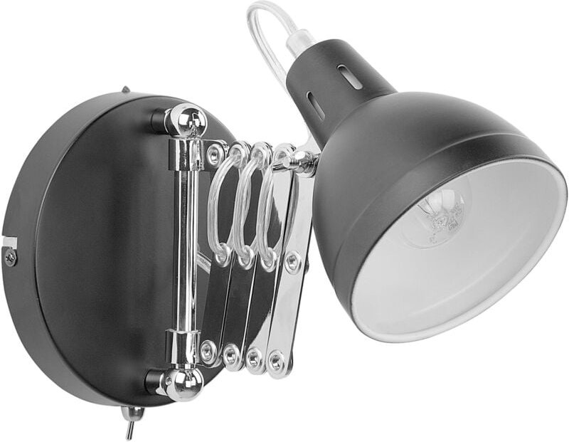 Wandleuchte Schwarz Metall mit Ziehharmonika Arm verstellbarer Schirm Glockenförmig Industrie Look