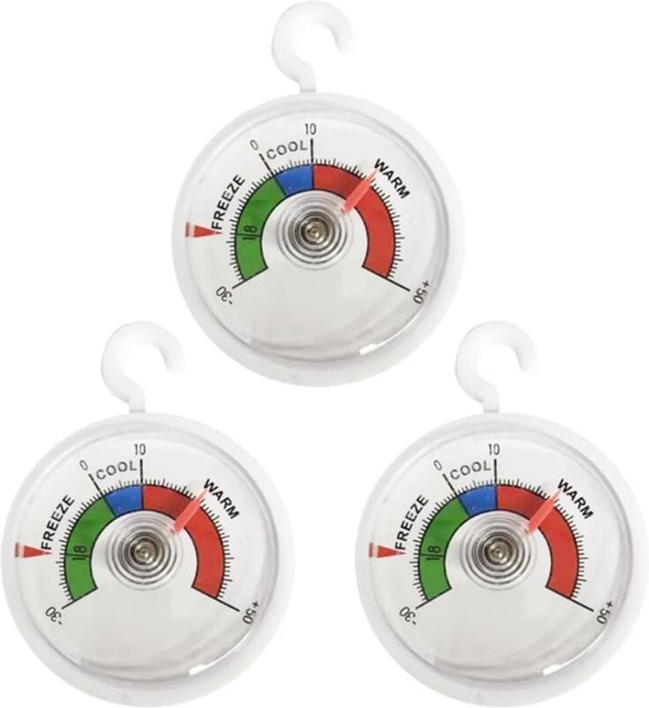 Sollbry - Set mit 3 Kühlschrankthermometern mit 65-mm-Zifferblatt und farbigen Zonen, analoges Thermometer für Kühlschra...