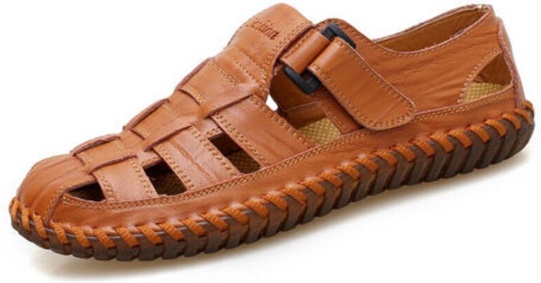 Herren-Sandalen mit Lederverschluss, bequeme Sommer-Wanderschuhe für Outdoor-Sportarten (rötlich-braun, Größe 42)