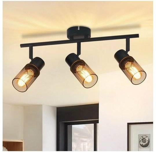Deckenleuchte Schwarz 3 Flammig Deckenstrahler - Deckenlampe Vintage E27 Schwenkbar 330°Spotleuchte Metall Schirm für Wo...