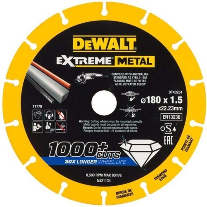Zubehör - Diamanttrennscheibe Metall 180x22,2 mm DT40254 - Dewalt