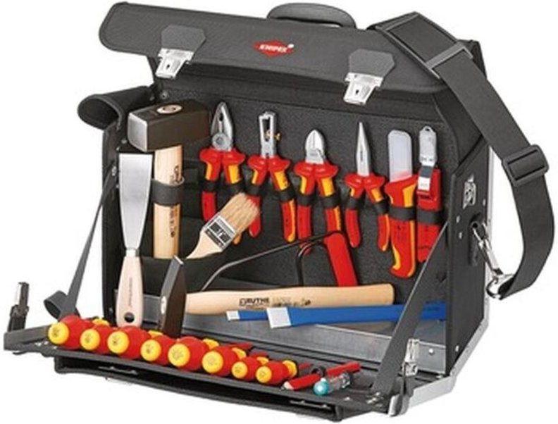 Knipex - Werkzeugtasche aus starkem Rindsleder mit Vortasche, Seitenteile und Bodenwanne aus schlagfestem HDPE-Kunststof...