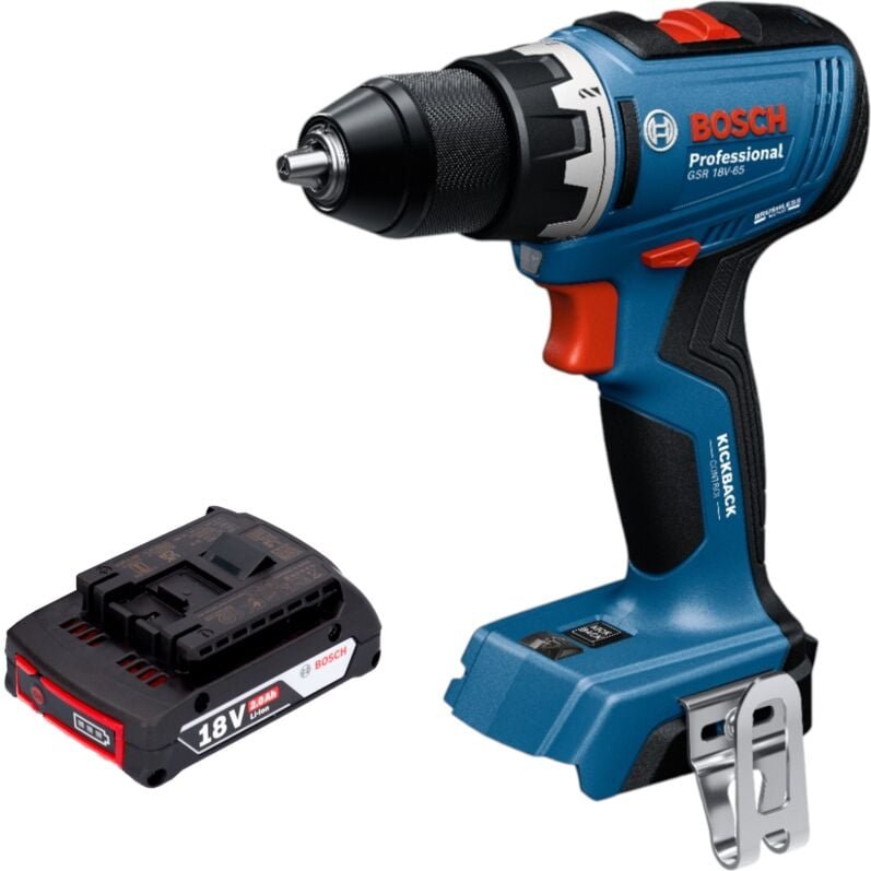 Bosch GSR 18V-65 Professional Akku Bohrschrauber 18 V 63 Nm Brushless + 1x Akku 2,0 Ah - ohne Ladegerät
