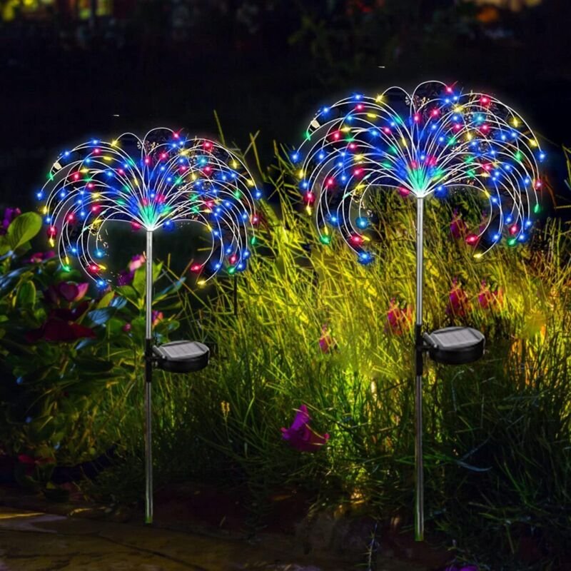 Solar-Gartenleuchten für den Außenbereich, 150 LED-Solar-Feuerwerkslicht, solarbetriebene dekorative Pfahlleuchte für di...