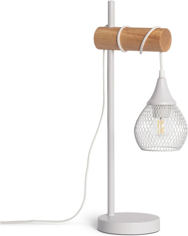 Tischlampe aus Metall und Holz Monah Weiß
