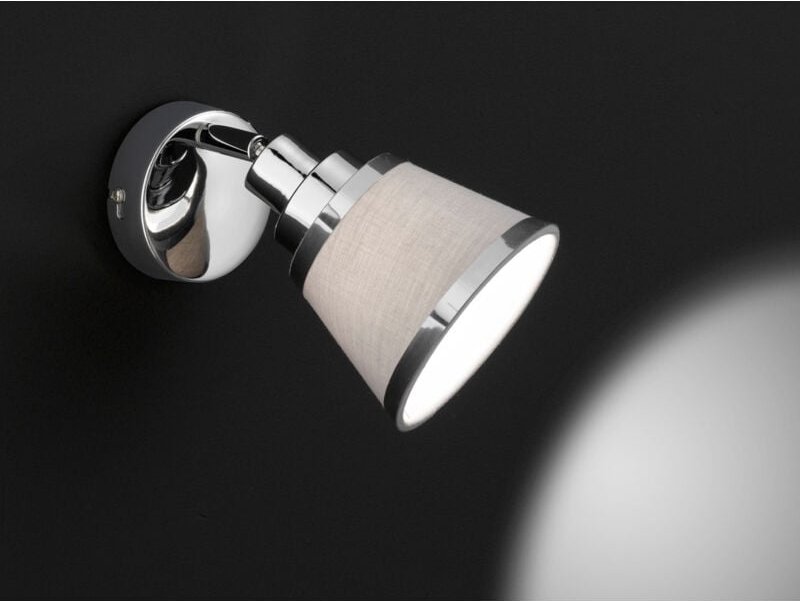 Wandstrahler zoon Silber Chrom mit Stoffschirm Grau, Breite 12cm