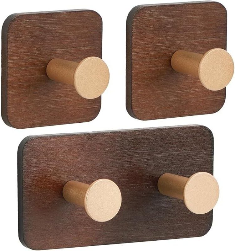 Wandhaken Selbstklebend, 3 Stück Handtuchhalter Holz, Handtuchhalter Bambus, Kleiderhaken Selbstklebend, Haken zum Klebe...