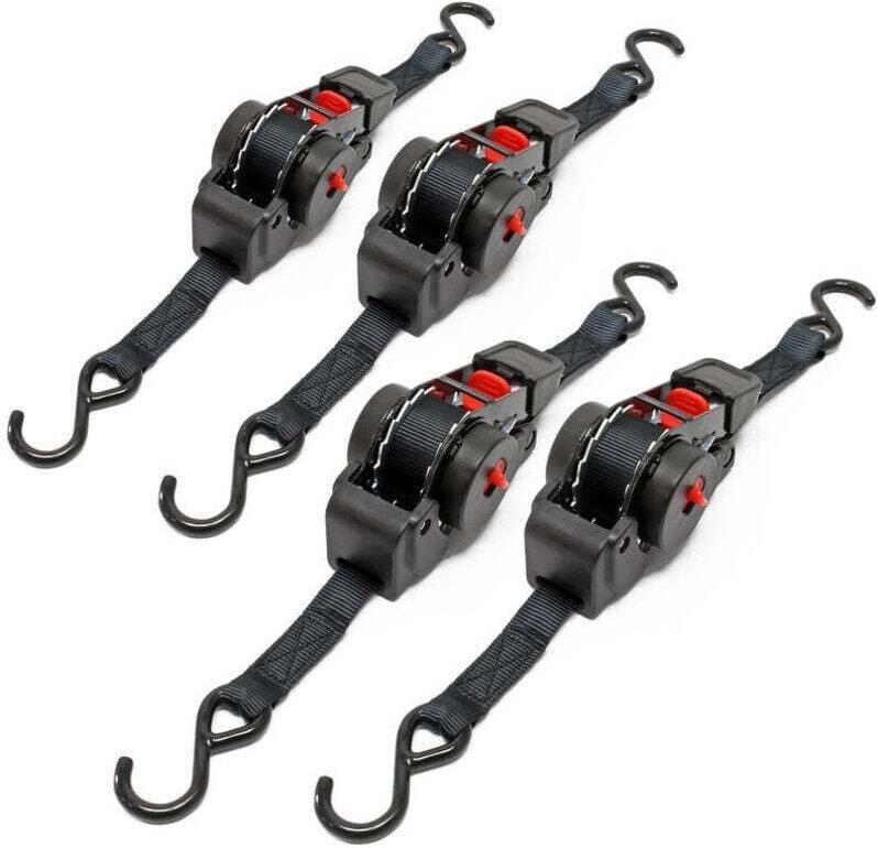 4x Automatische Spanngurte, Zugfestigkeit 100 daN, Länge LGF 0,2 m, Länge LGL 1,8 m, PES-Gurthaken