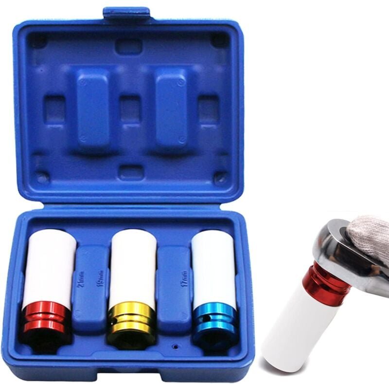 Festzieh-Steckschlüsselsatz, Schlagschrauber-Bit für Leichtmetallfelgen, Reifenhülsenfarbe 17 mm, 19 mm, 21 mm
