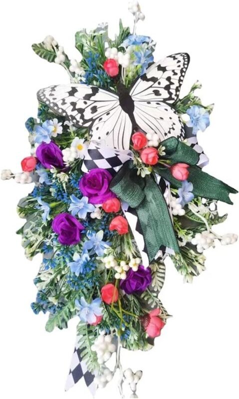 Frühlingskranz 50 x 30 x 8 cm – künstlicher Schmetterling, Oster-/Hochzeits-/Wanddekoration