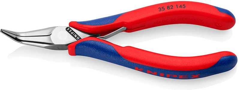 35 82 145 Elektronik- u. Feinmechanik Flachrundzange 45° gebogen Werkzeugstahl 145 mm - Knipex